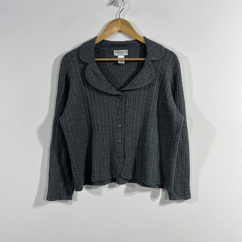 Drapers & Damons Twee Peter Pan Fisherman Cardigan Sweater Cable Knit Womens PL